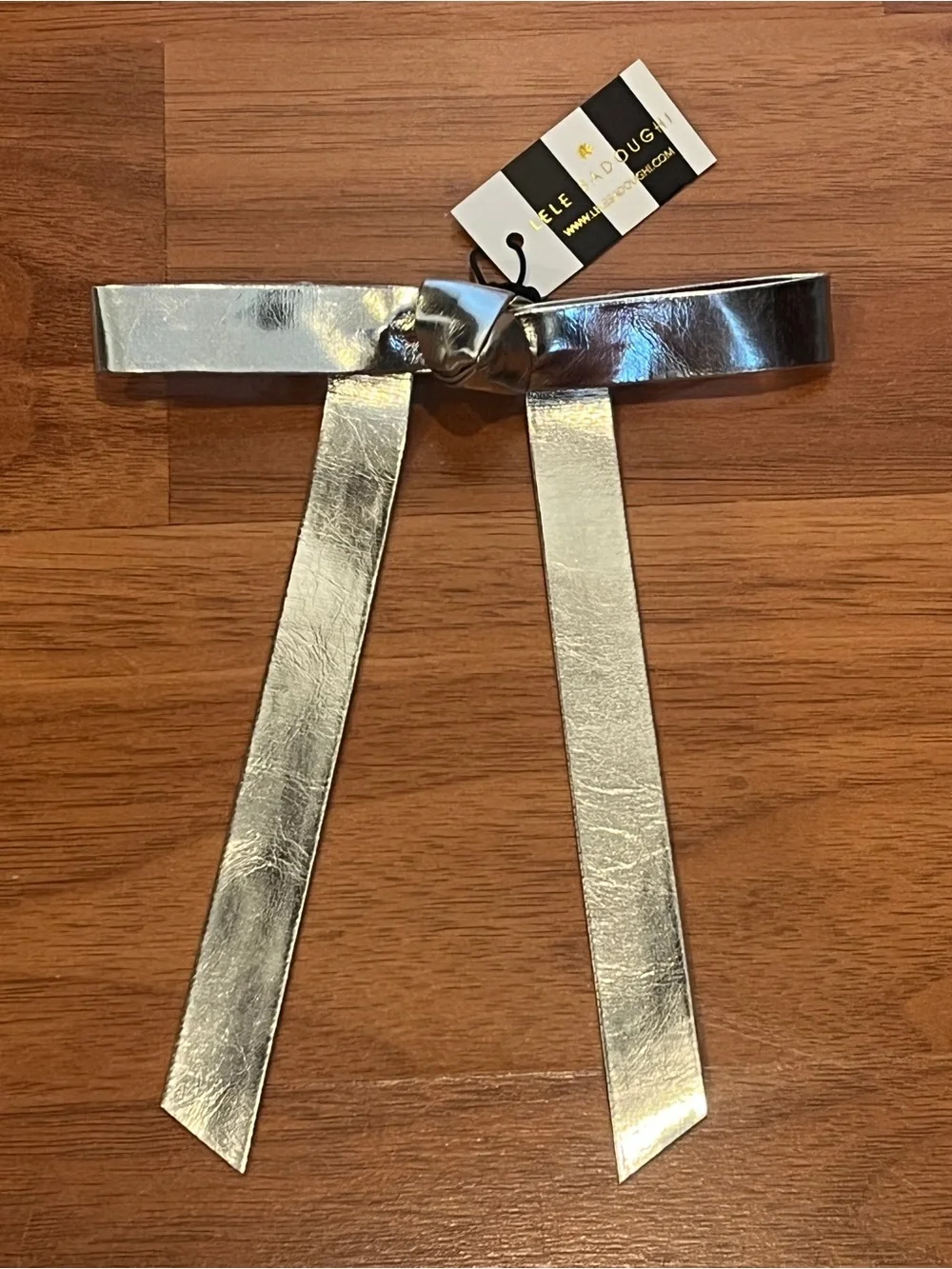 Lele Sadoughi Gold Bardot Faux Leather Bow Barrette - NWT